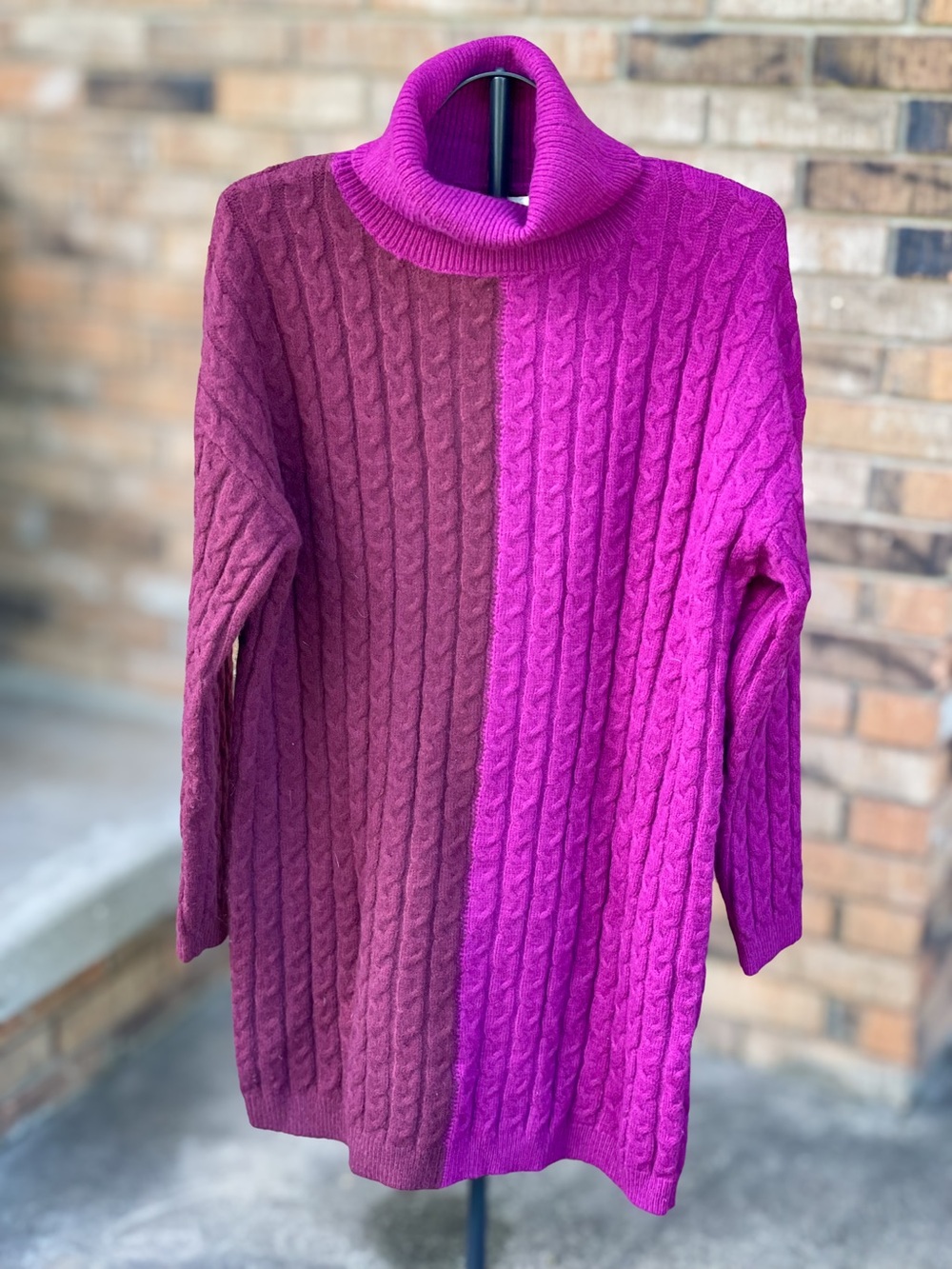 Entro Colorblock Cable Knit Turtleneck Sweater Dress Large